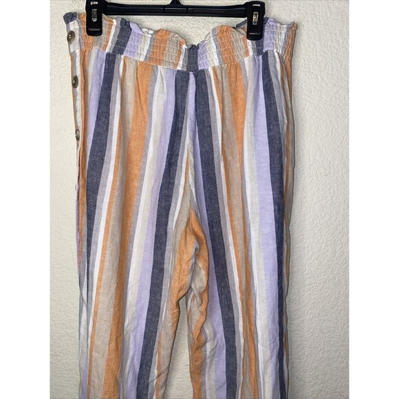 linen boho open side Button High waist Wide Leg Striped lagen Pants Large sexy - Picture 8 of 11